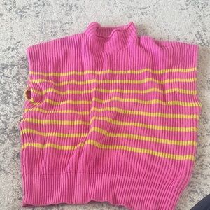Sleeveless Cowl Neck Knit Vest in Pink & Yellow